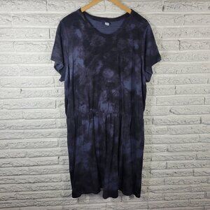 Old Navy Womens Dress XXL Tall Plus Short Sleeve Blue Black Tie Dye TIE16XE
